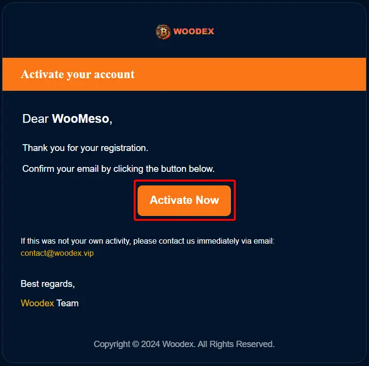 Kích hoạt email đăng ký woodex